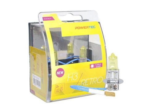 Set 2 bucati bec Powertec Retro H3 - bec Halogen 55W 12V 3200k galben