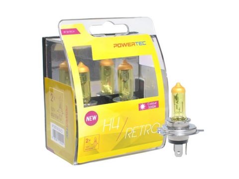 Set 2 bucati bec Powertec Retro H4 - bec Halogen 60/55W 12V 3200k galben