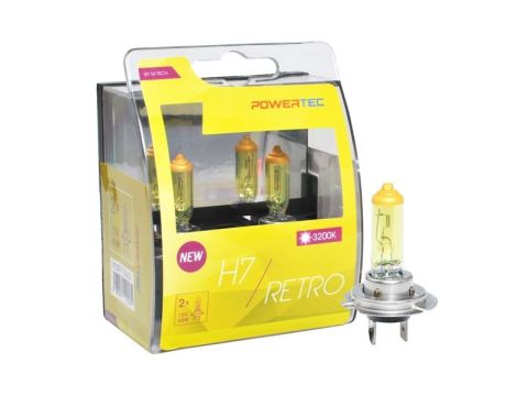 Set 2 bucati bec Powertec Retro H7 - bec Halogen 55W 12V 3200k galben